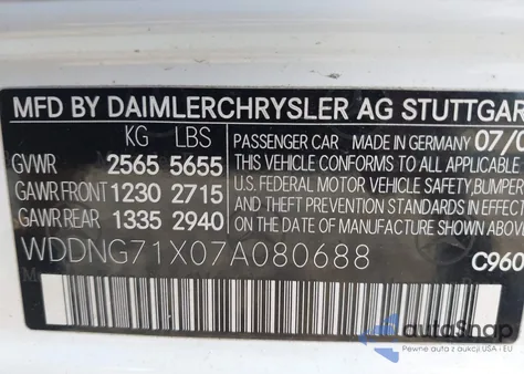 2007 Mercedes-Benz S 550 from USA, damaged, VIN WDDNG71X07A080688